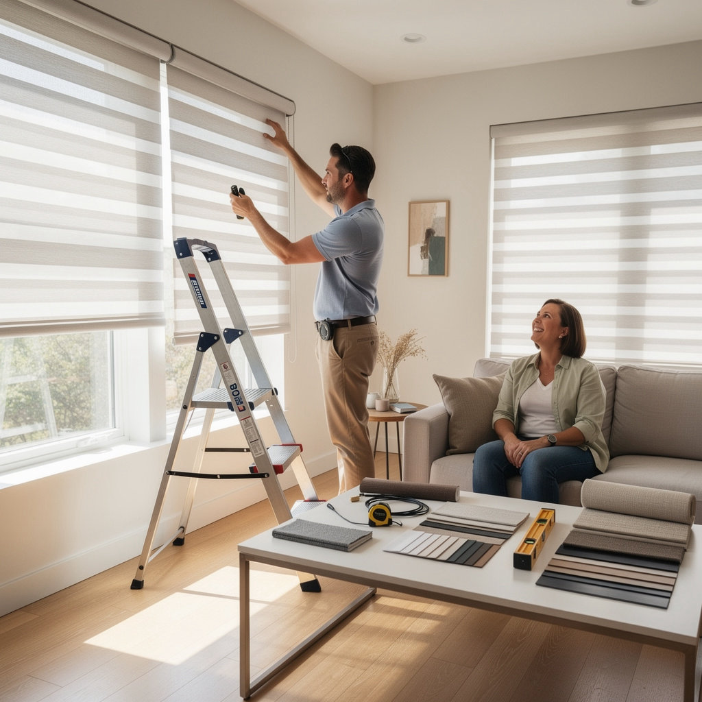 Brent & Jeff's Flooring window covering services in Santa Ynez, showcasing custom shades and blinds for light control and privacy